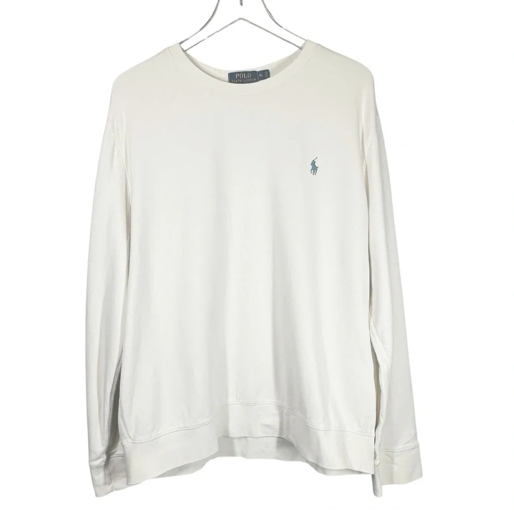 POLO RALPH LAUREN Men's XL Soft Ivory Brushed Cotton Crewneck Long Sleeve Shirt